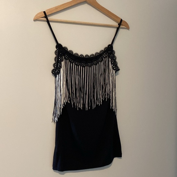 Anna Sui for INC International Concepts. Black fringe tank top. Size small. - Picture 5 of 6